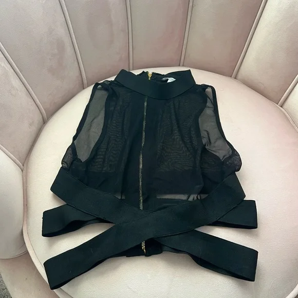 Iheartraves Black Sheer Top with Gold Zipper - Picture 2 of 5